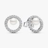 Ohrringe mit behandelter Süßwasserzuchtperle und Pavé-Halo – Sterlingsilber