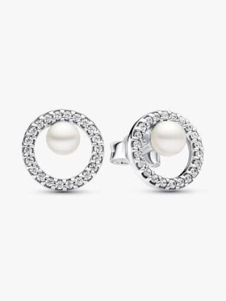 Ohrringe mit behandelter Süßwasserzuchtperle und Pavé-Halo – Sterlingsilber