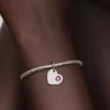 Oktober: Gravierbarer Herz-Dangle Charm mit rosa Stein, Sterlingsilber Oktober: Gravierbarer Herz-Dangle Charm mit rosa Stein, Sterlingsilber