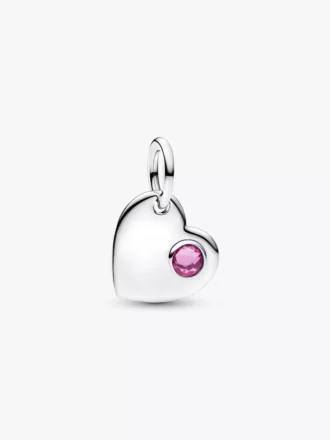 Oktober: Gravierbarer Herz-Dangle Charm mit rosa Stein, Sterlingsilber Oktober: Gravierbarer Herz-Dangle Charm mit rosa Stein, Sterlingsilber