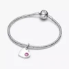 Oktober: Gravierbarer Herz-Dangle Charm mit rosa Stein, Sterlingsilber Oktober: Gravierbarer Herz-Dangle Charm mit rosa Stein, Sterlingsilber