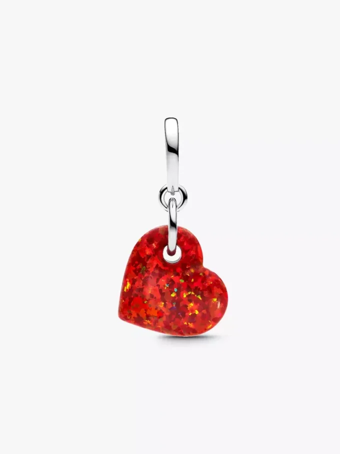 Opaleszierender roter Herz-Dangle Charm aus Sterlingsilber Opaleszierender roter Herz-Dangle Charm aus Sterlingsilber