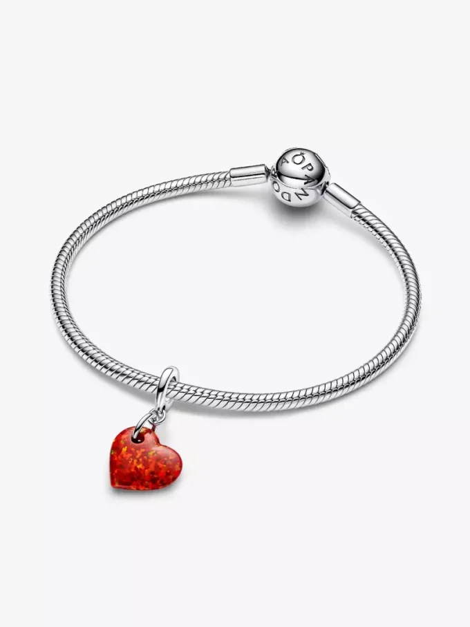 Opaleszierender roter Herz-Dangle Charm aus Sterlingsilber Opaleszierender roter Herz-Dangle Charm aus Sterlingsilber