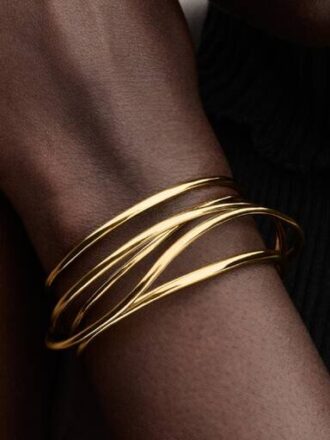 Organisch geformter offener Draht-Bangle – 14-karätige Vergoldung