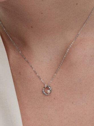 Organisch geformter Pavé-Kreis & behandelte Süßwasser-Zuchtperle Collier-Halskette – Sterlingsilber Organisch geformter Pavé-Kreis & behandelte Süßwasser-Zuchtperle Collier-Halskette – Sterlingsilber
