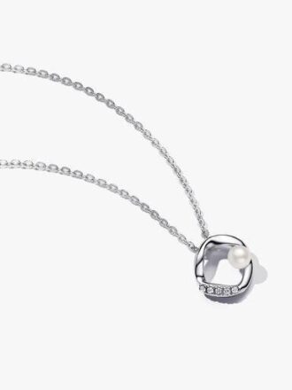 Organisch geformter Pavé-Kreis & behandelte Süßwasser-Zuchtperle Collier-Halskette – Sterlingsilber Organisch geformter Pavé-Kreis & behandelte Süßwasser-Zuchtperle Collier-Halskette – Sterlingsilber