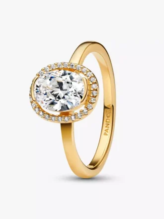 Ovaler, funkelnder Halo-Ring, 14-karätig vergoldet Ovaler, funkelnder Halo-Ring, 14-karätig vergoldet