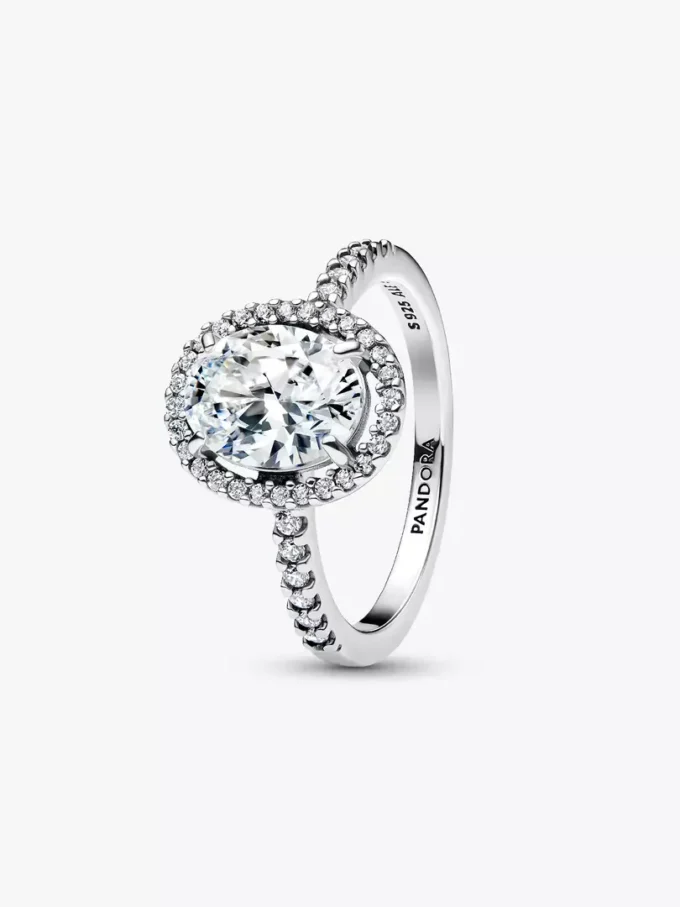 Ovaler funkelnder Halo-Statement-Ring aus Sterlingsilber Ovaler funkelnder Halo-Statement-Ring aus Sterlingsilber