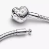 Pandora Armband mit Snake Chain und Herzverschluss aus Sterlingsilber mit synthetischen Diamanten, 0,51 Karat insgesamt, Sterlingsilber Pandora Armband mit Snake Chain und Herzverschluss aus Sterlingsilber mit synthetischen Diamanten, 0,51 Karat insgesamt, Sterlingsilber