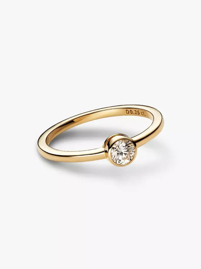 Pandora Era Bezel 14-karätiger Goldring mit im Labor gezüchtetem Diamanten, 0,25 Karat, 14-karätiges Gold Pandora Era Bezel 14-karätiger Goldring mit im Labor gezüchtetem Diamanten, 0,25 Karat, 14-karätiges Gold