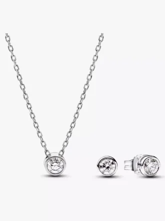 Pandora Era Bezel-Anhänger-Halskette und Ohrring-Set mit im Labor gezüchtetem Diamanten, 0,45 Karat, 2 Stück Pandora Era Bezel-Anhänger-Halskette und Ohrring-Set mit im Labor gezüchtetem Diamanten, 0,45 Karat, 2 Stück