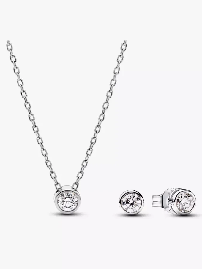 Pandora Era Bezel-Anhänger-Halskette und Ohrring-Set mit im Labor gezüchtetem Diamanten, 0,45 Karat, 2 Stück Pandora Era Bezel-Anhänger-Halskette und Ohrring-Set mit im Labor gezüchtetem Diamanten, 0,45 Karat, 2 Stück