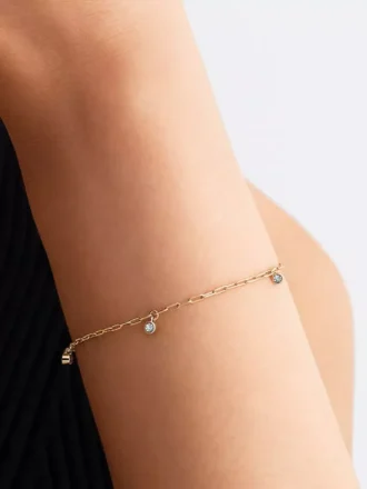 Pandora Era Bezel Lab-Grown Diamond Dangle Paperclip Chain Armband 0,10 ct TW, 14 Karat Gold Pandora Era Bezel Lab-Grown Diamond Dangle Paperclip Chain Armband 0,10 ct TW, 14 Karat Gold