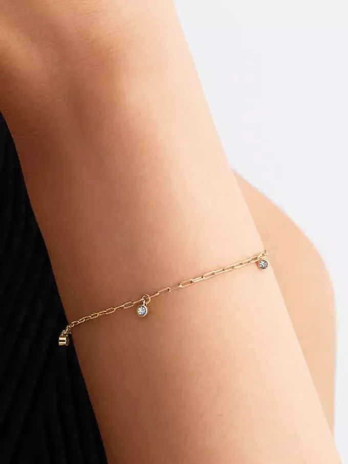 Pandora Era Bezel Lab-Grown Diamond Dangle Paperclip Chain Armband 0,10 ct TW, 14 Karat Gold Pandora Era Bezel Lab-Grown Diamond Dangle Paperclip Chain Armband 0,10 ct TW, 14 Karat Gold