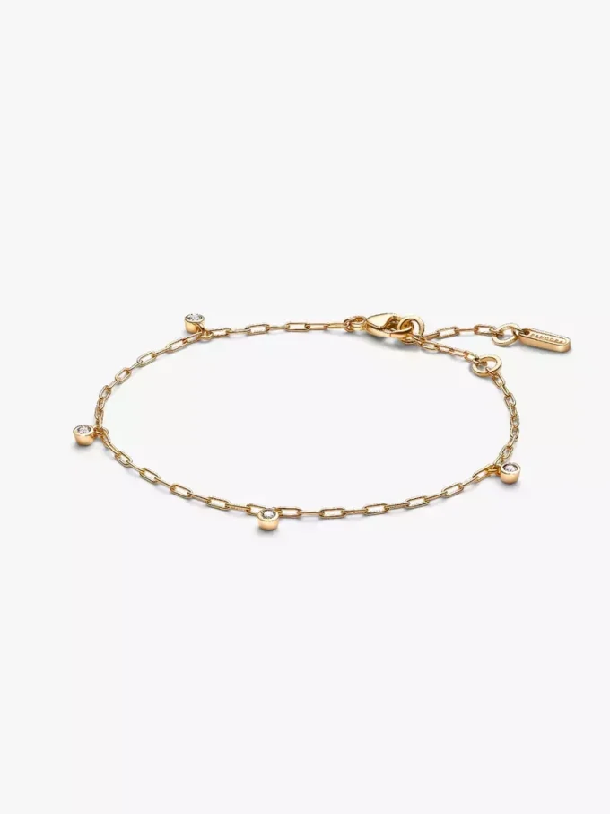 Pandora Era Bezel Lab-Grown Diamond Dangle Paperclip Chain Armband 0,10 ct TW, 14 Karat Gold Pandora Era Bezel Lab-Grown Diamond Dangle Paperclip Chain Armband 0,10 ct TW, 14 Karat Gold