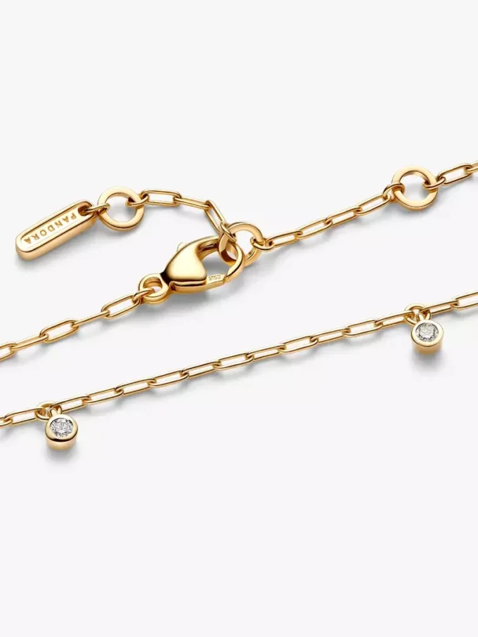 Pandora Era Bezel Lab-Grown Diamond Dangle Paperclip Chain Armband 0,10 ct TW, 14 Karat Gold Pandora Era Bezel Lab-Grown Diamond Dangle Paperclip Chain Armband 0,10 ct TW, 14 Karat Gold