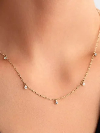 Pandora Era Bezel Lab-Grown Diamond Dangle Station Paperclip Chain Halskette 0,13 ct TW, 14 Karat Gold Pandora Era Bezel Lab-Grown Diamond Dangle Station Paperclip Chain Halskette 0,13 ct TW, 14 Karat Gold
