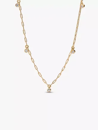 Pandora Era Bezel Lab-Grown Diamond Dangle Station Paperclip Chain Halskette 0,13 ct TW, 14 Karat Gold Pandora Era Bezel Lab-Grown Diamond Dangle Station Paperclip Chain Halskette 0,13 ct TW, 14 Karat Gold