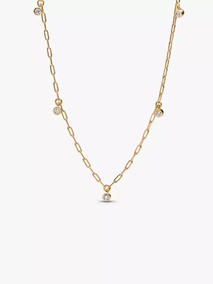Pandora Era Bezel Lab-Grown Diamond Dangle Station Paperclip Chain Halskette 0,13 ct TW, 14 Karat Gold Pandora Era Bezel Lab-Grown Diamond Dangle Station Paperclip Chain Halskette 0,13 ct TW, 14 Karat Gold