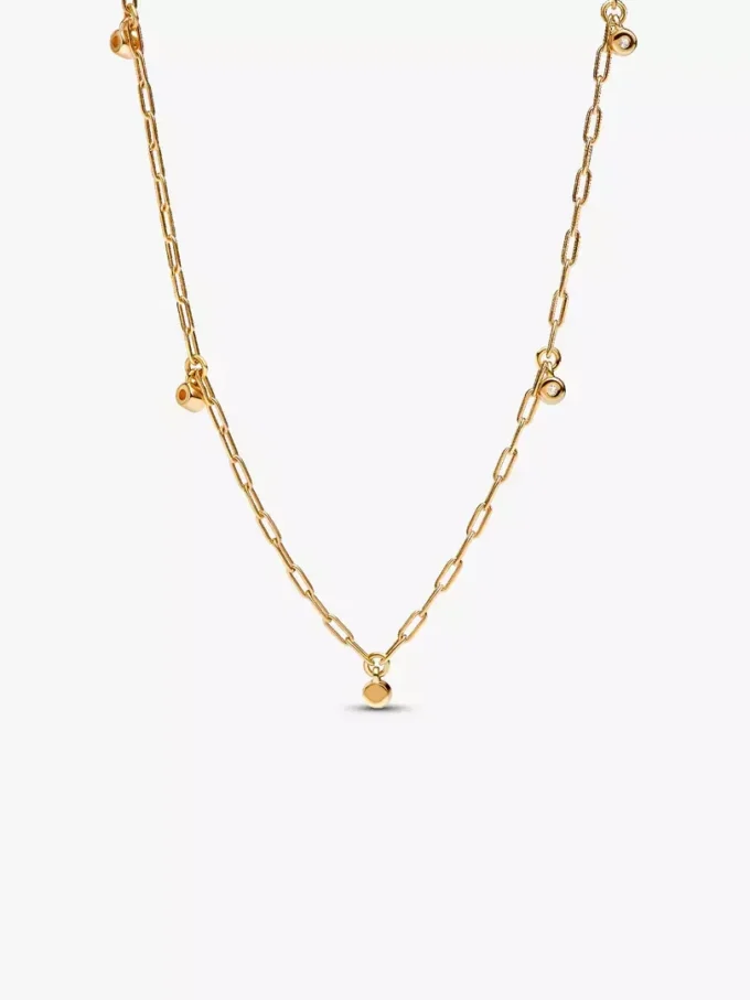Pandora Era Bezel Lab-Grown Diamond Dangle Station Paperclip Chain Halskette 0,13 ct TW, 14 Karat Gold Pandora Era Bezel Lab-Grown Diamond Dangle Station Paperclip Chain Halskette 0,13 ct TW, 14 Karat Gold