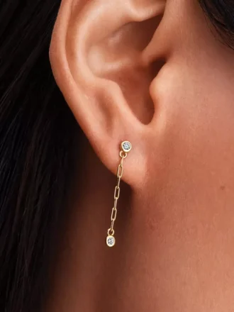 Pandora Era Bezel Lab-Grown Diamonds Paperclip Chain Drop Ohrringe 0,12 ct TW, 14 Karat Gold Pandora Era Bezel Lab-Grown Diamonds Paperclip Chain Drop Ohrringe 0,12 ct TW, 14 Karat Gold
