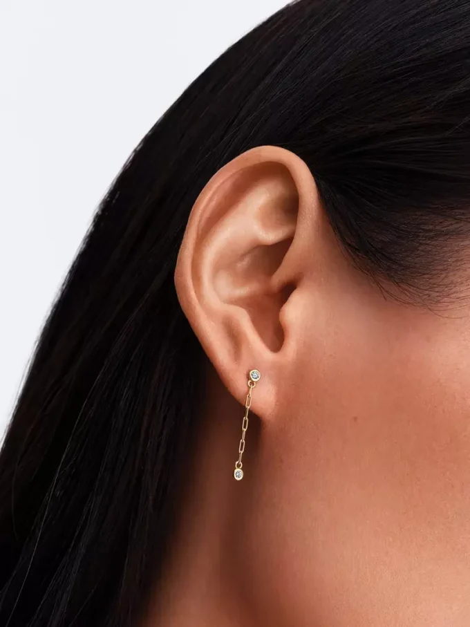 Pandora Era Bezel Lab-Grown Diamonds Paperclip Chain Drop Ohrringe 0,12 ct TW, 14 Karat Gold Pandora Era Bezel Lab-Grown Diamonds Paperclip Chain Drop Ohrringe 0,12 ct TW, 14 Karat Gold
