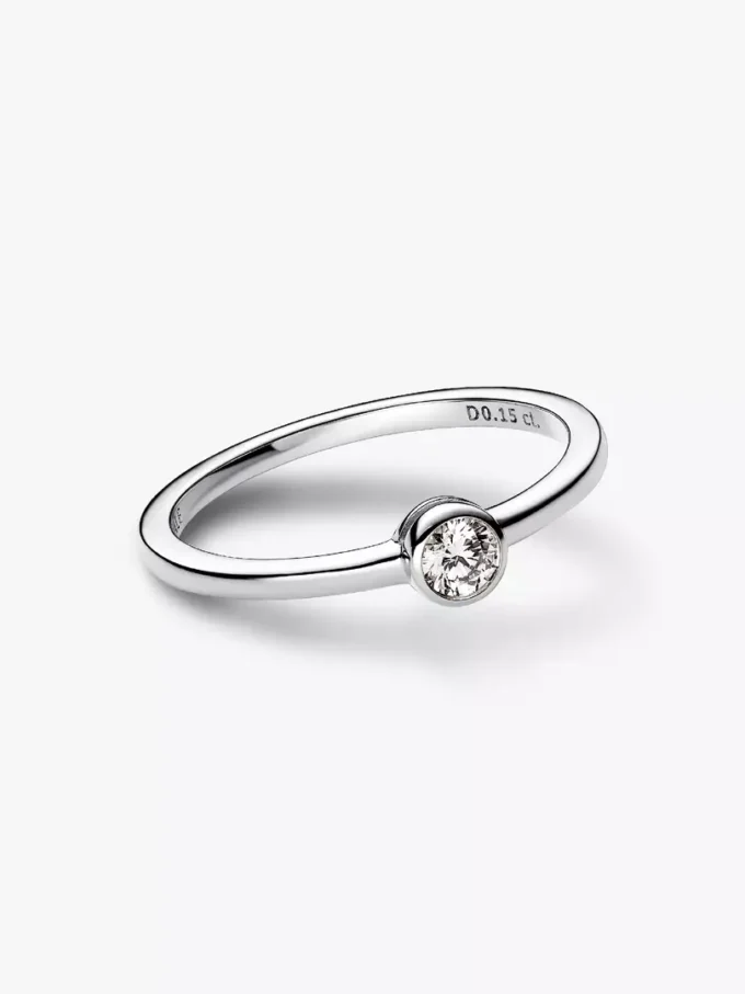 Pandora Era Bezel Sterling-Silber-Ring mit im Labor gezüchtetem Diamanten, 0,15 ct TW, Sterling-Silber Pandora Era Bezel Sterling-Silber-Ring mit im Labor gezüchtetem Diamanten, 0,15 ct TW, Sterling-Silber