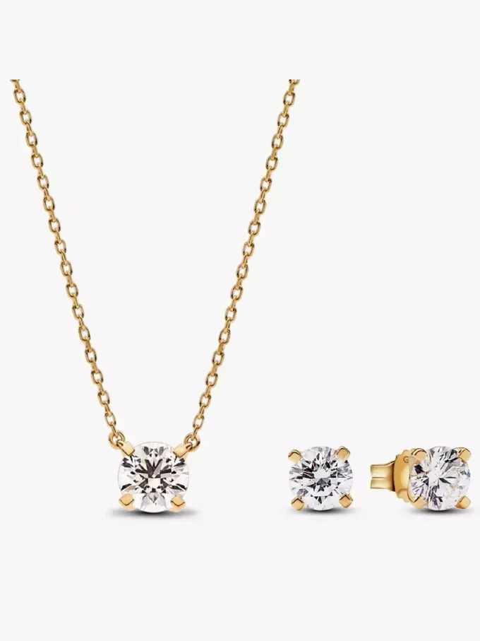 Pandora Era Halskette mit Anhänger und Ohrring-Set aus Lab-Grown Diamonds, 2,00 Karat insgesamt, 14 Karat vergoldet, 2 Stück Pandora Era Halskette mit Anhänger und Ohrring-Set aus Lab-Grown Diamonds, 2,00 Karat insgesamt, 14 Karat vergoldet, 2 Stück