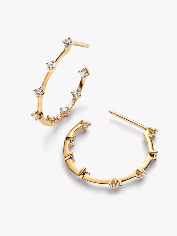 Pandora Era Lab-Grown Diamonds Station Hoop Ohrringe 0,40 ct TW, 14 Karat Gold Pandora Era Lab-Grown Diamonds Station Hoop Ohrringe 0,40 ct TW, 14 Karat Gold
