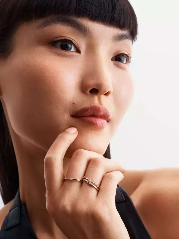 Pandora Era Lab-Grown Diamonds Station Ring 0,11 ct TW, 14 Karat Gold Pandora Era Lab-Grown Diamonds Station Ring 0,11 ct TW, 14 Karat Gold