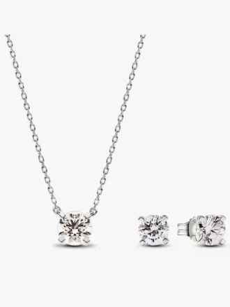 Pandora Era Set aus Halskette mit Anhänger und Ohrringen mit im Labor gezüchteten Diamanten, 2,00 Karat insgesamt, 14 Karat Weißgold, 2 Stück Pandora Era Set aus Halskette mit Anhänger und Ohrringen mit im Labor gezüchteten Diamanten, 2,00 Karat insgesamt, 14 Karat Weißgold, 2 Stück