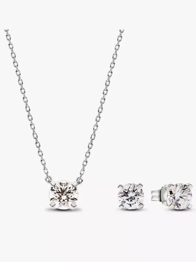 Pandora Era Set aus Halskette mit Anhänger und Ohrringen mit im Labor gezüchteten Diamanten, 2,00 Karat insgesamt, 14 Karat Weißgold, 2 Stück Pandora Era Set aus Halskette mit Anhänger und Ohrringen mit im Labor gezüchteten Diamanten, 2,00 Karat insgesamt, 14 Karat Weißgold, 2 Stück