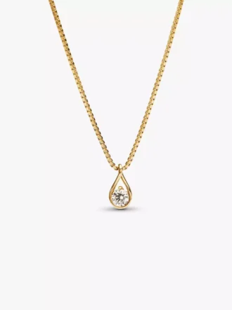 Pandora „Infinite“ 14-karätige Goldhalskette mit Anhänger aus einem im Labor gezüchteten Diamanten, 0,25 Karat, 14-karätiges Gold Pandora „Infinite“ 14-karätige Goldhalskette mit Anhänger aus einem im Labor gezüchteten Diamanten, 0,25 Karat, 14-karätiges Gold
