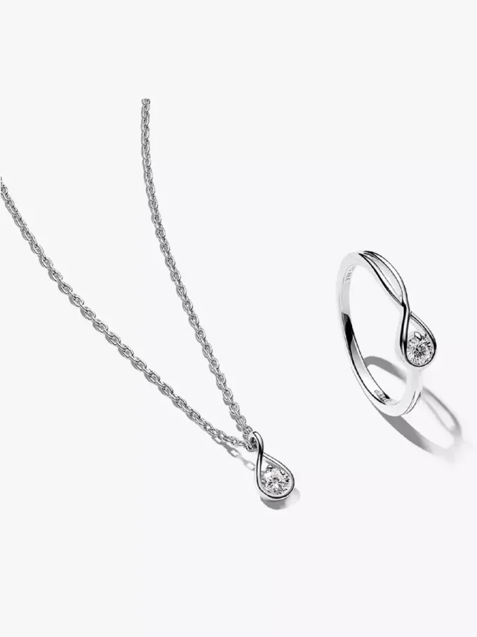 Pandora „Infinite“ Halskette und Ring-Set mit Lab-Grown Diamonds, 0,30 Karat insgesamt, Sterlingsilber, 2er-Set Pandora „Infinite“ Halskette und Ring-Set mit Lab-Grown Diamonds, 0,30 Karat insgesamt, Sterlingsilber, 2er-Set