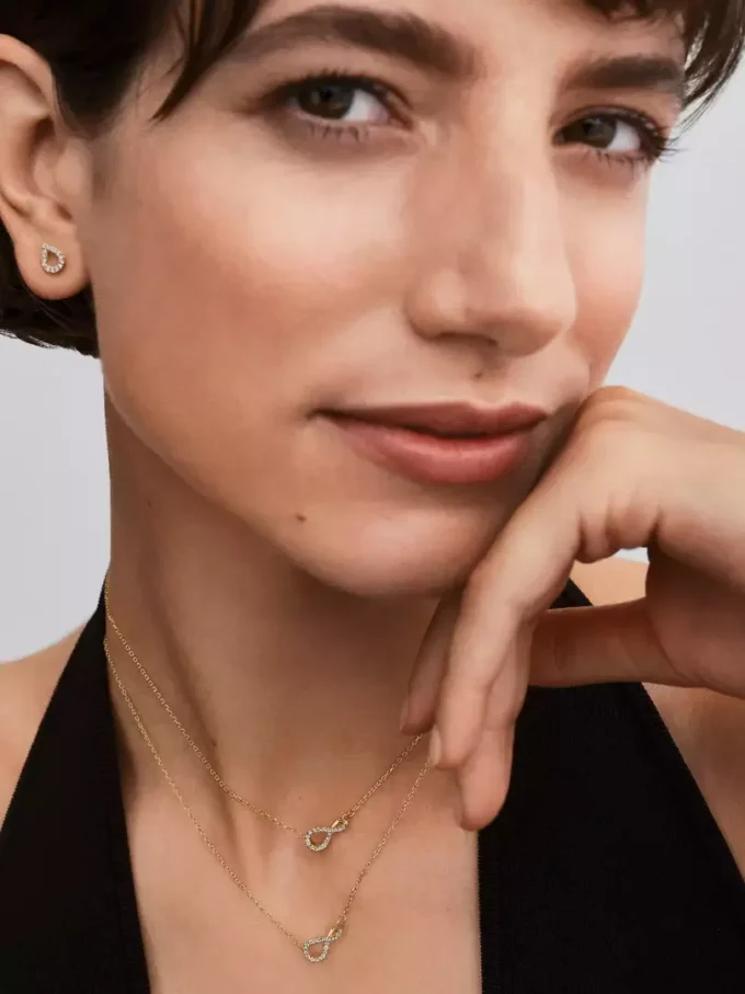 Pandora Infinite Pavé-Ohrringe mit synthetischen Diamanten, 0,16 Karat insgesamt, 14 Karat Gold