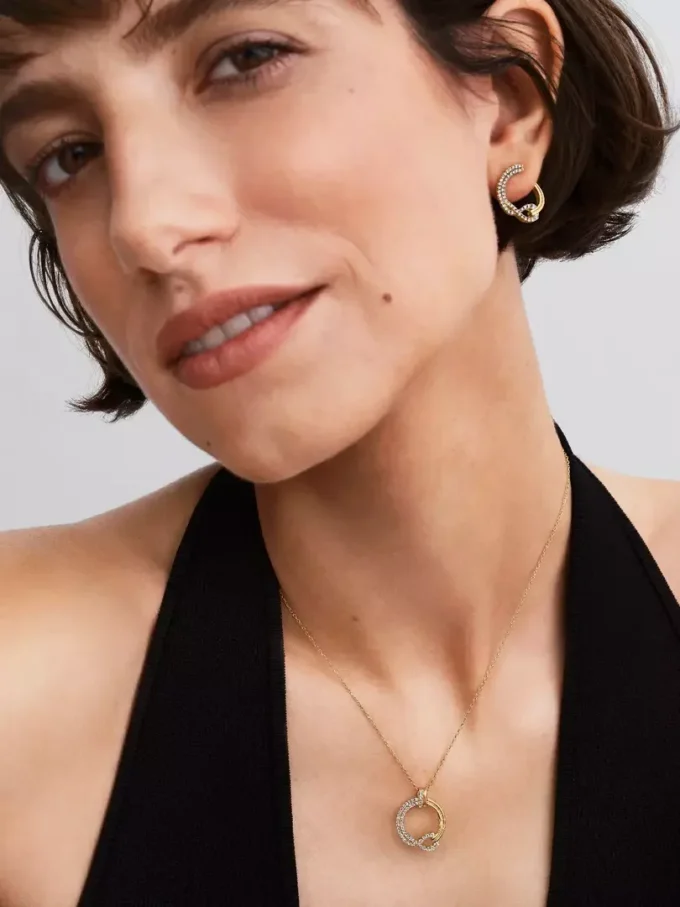 Pandora Lab-Grown Diamonds Ohrringe mit Pavé aus im Labor gezüchteten Diamanten, offener Kreis, 0,54 Karat insgesamt, 14 Karat vergoldet
