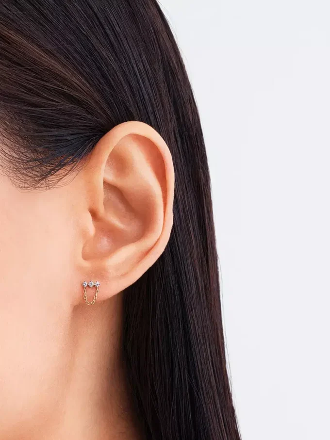 Pandora Lab-Grown Diamonds Ohrringe mit drei im Labor gezüchteten Diamanten, 0,13 Karat insgesamt, 14 Karat Gold