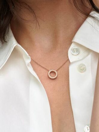 Pandora Logo Pavé Circle Collier Halskette – 14 Karat Roségold-Beschichtung