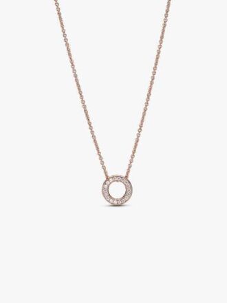 Pandora Logo Pavé Circle Collier Halskette – 14 Karat Roségold-Beschichtung