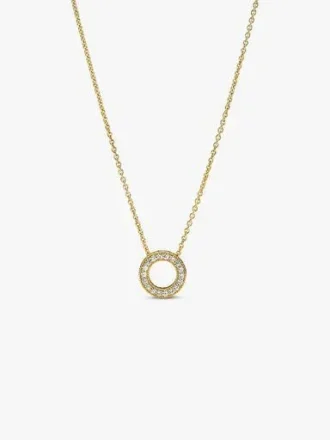 Pandora Logo Pavé Circle Halskette – 14 Karat vergoldet