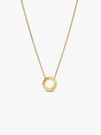 Pandora Logo Pavé Circle Halskette – 14 Karat vergoldet