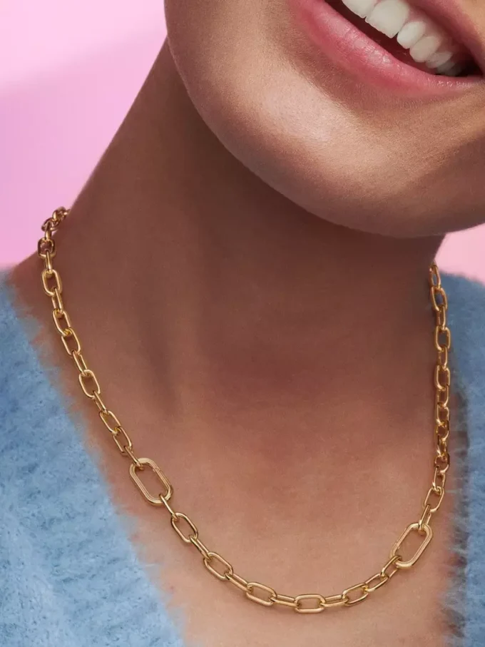 Pandora ME Halskette mit kleinen Gliedern, 14 Karat vergoldet