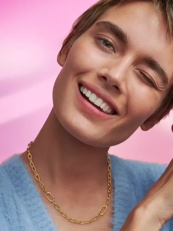 Pandora ME Halskette mit kleinen Gliedern, 14 Karat vergoldet