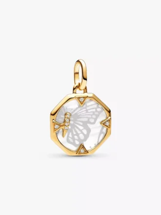Pandora ME Medaillon-Charm mit perlmuttartigem Schmetterling, 14 Karat vergoldet