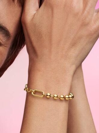 Pandora ME Metallperlen- und Gliederkettenarmband – 14 Karat vergoldet