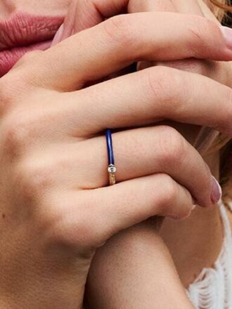 Pandora ME Pavé & Blue Dual Ring – 14 Karat vergoldet