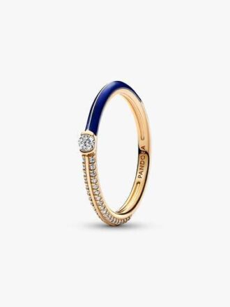 Pandora ME Pavé & Blue Dual Ring – 14 Karat vergoldet