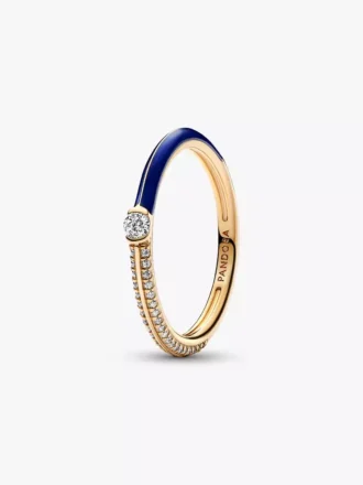 Pandora ME Pavé & Blue Dual Ring, 14 Karat vergoldet