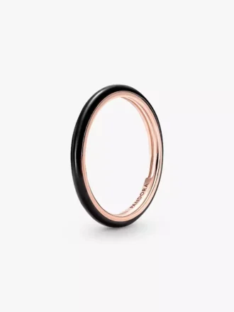 Pandora ME Ring mit schwarzem Emaille, 14 Karat Roségold-Beschichtung