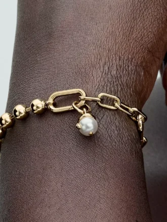 Pandora ME Snake Pearlescent Mini-Dangle Charm, 14-karätig vergoldet